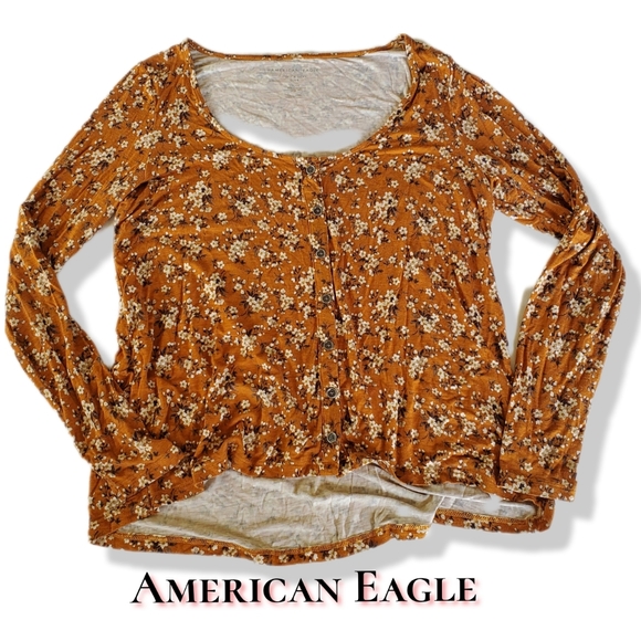 American Eagle Soft & Sexy Slub Long sleeve Button Down Blouse Top Size Small - Picture 1 of 4